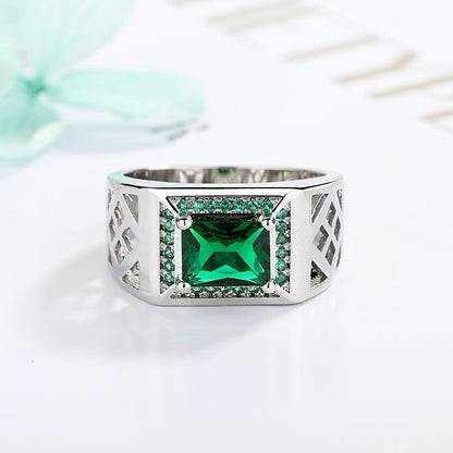 Silver-Tone Emerald & Baguette-Cut Ring - RUN THE STREETS COLLABORATIVE