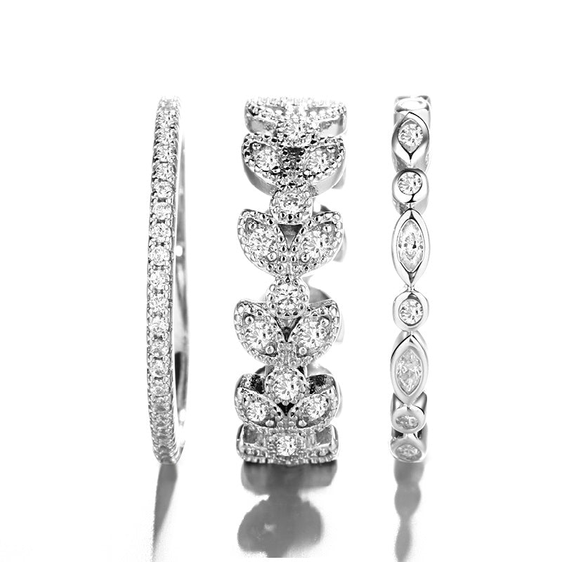 Three-Piece Marquise Cut Leaf Ring Set With Crystals from Swarovski - RUN THE STREETS COLLABORATIVE