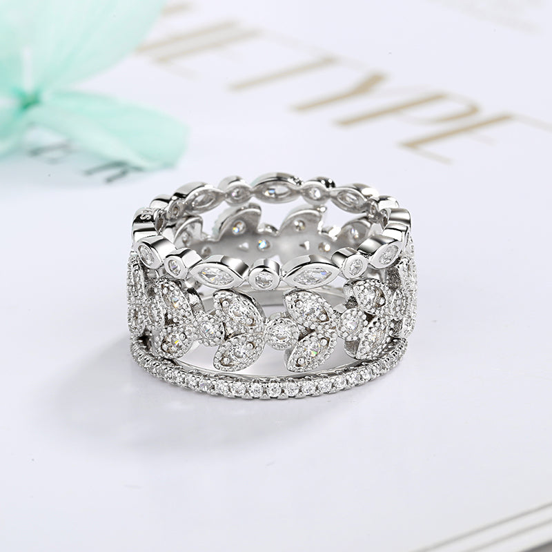 Three-Piece Marquise Cut Leaf Ring Set With Crystals from Swarovski - RUN THE STREETS COLLABORATIVE