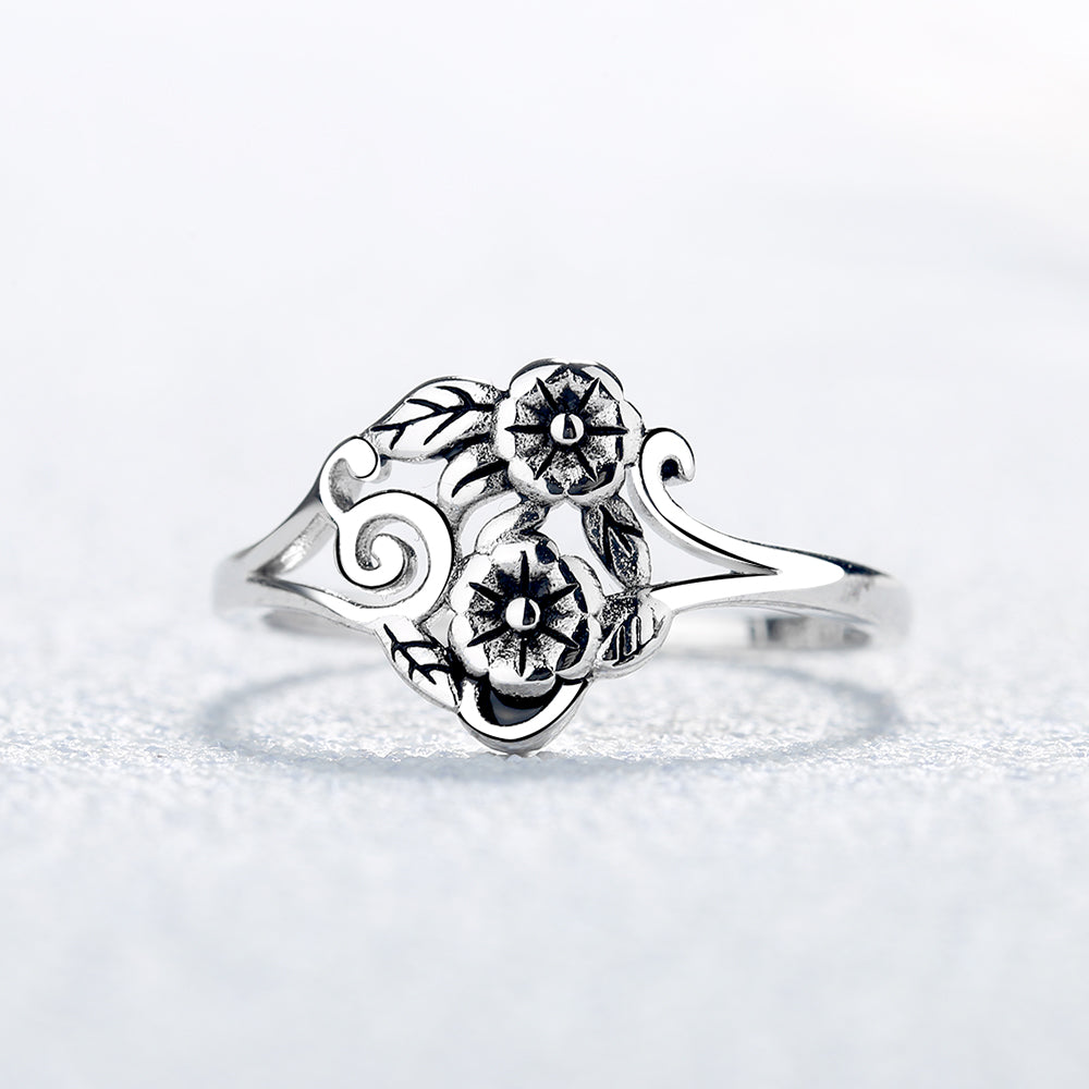 Sterling Silver Adjustable Artisan Wild Flower Ring - RUN THE STREETS COLLABORATIVE