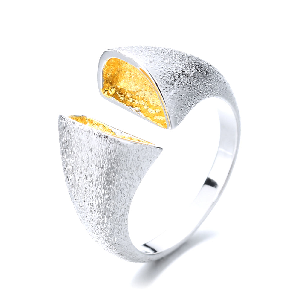 Sterling Silver and 14K Gold Open Bypass Ring - RUN THE STREETS COLLABORATIVE