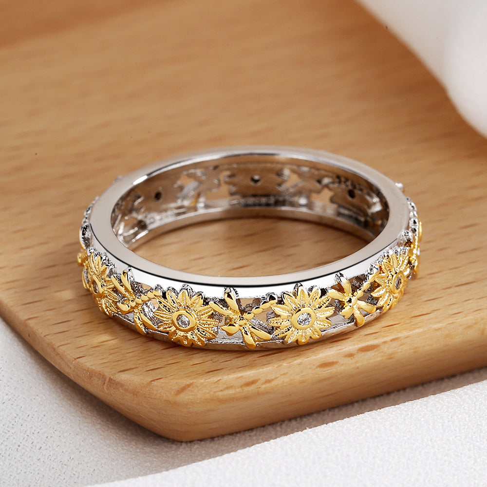 Two-Tone Dragonfly and Floral Band Ring - RUN THE STREETS COLLABORATIVE