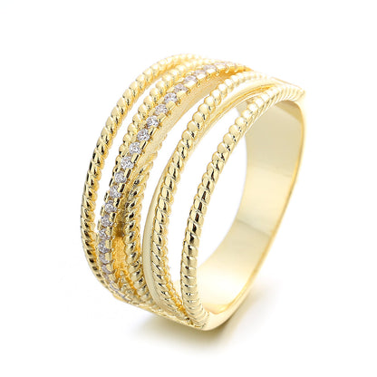 14k Gold Seven Row Twist Ring with Crystals - RUN THE STREETS COLLABORATIVE