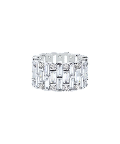 14k White Gold Baguette and Brilliant Cut Crystal Eternity Band Ring - RUN THE STREETS COLLABORATIVE