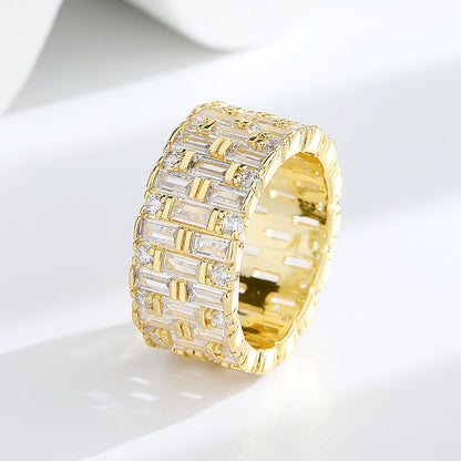 14k White Gold Baguette and Brilliant Cut Crystal Eternity Band Ring - RUN THE STREETS COLLABORATIVE
