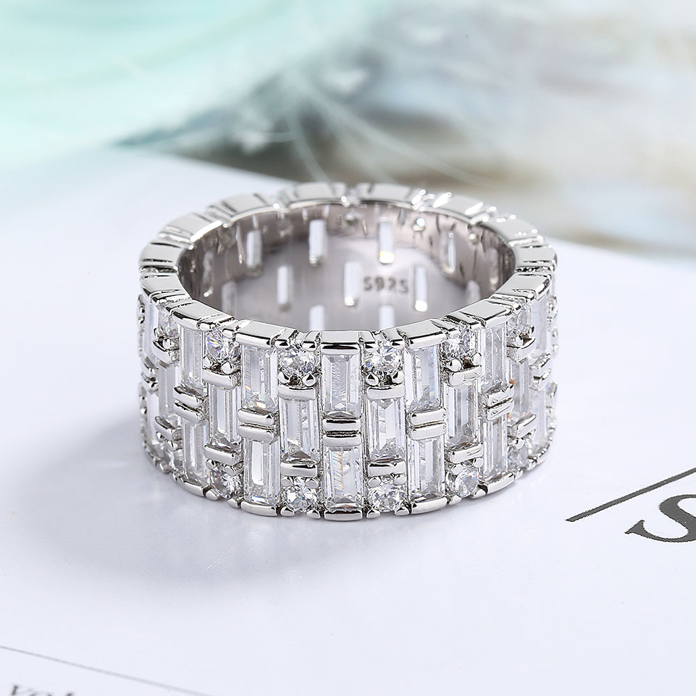 14k White Gold Baguette and Brilliant Cut Crystal Eternity Band Ring - RUN THE STREETS COLLABORATIVE