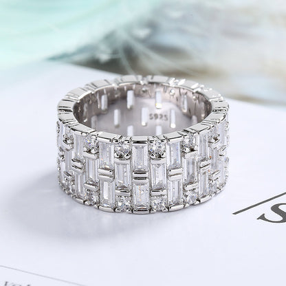 14k White Gold Baguette and Brilliant Cut Crystal Eternity Band Ring - RUN THE STREETS COLLABORATIVE
