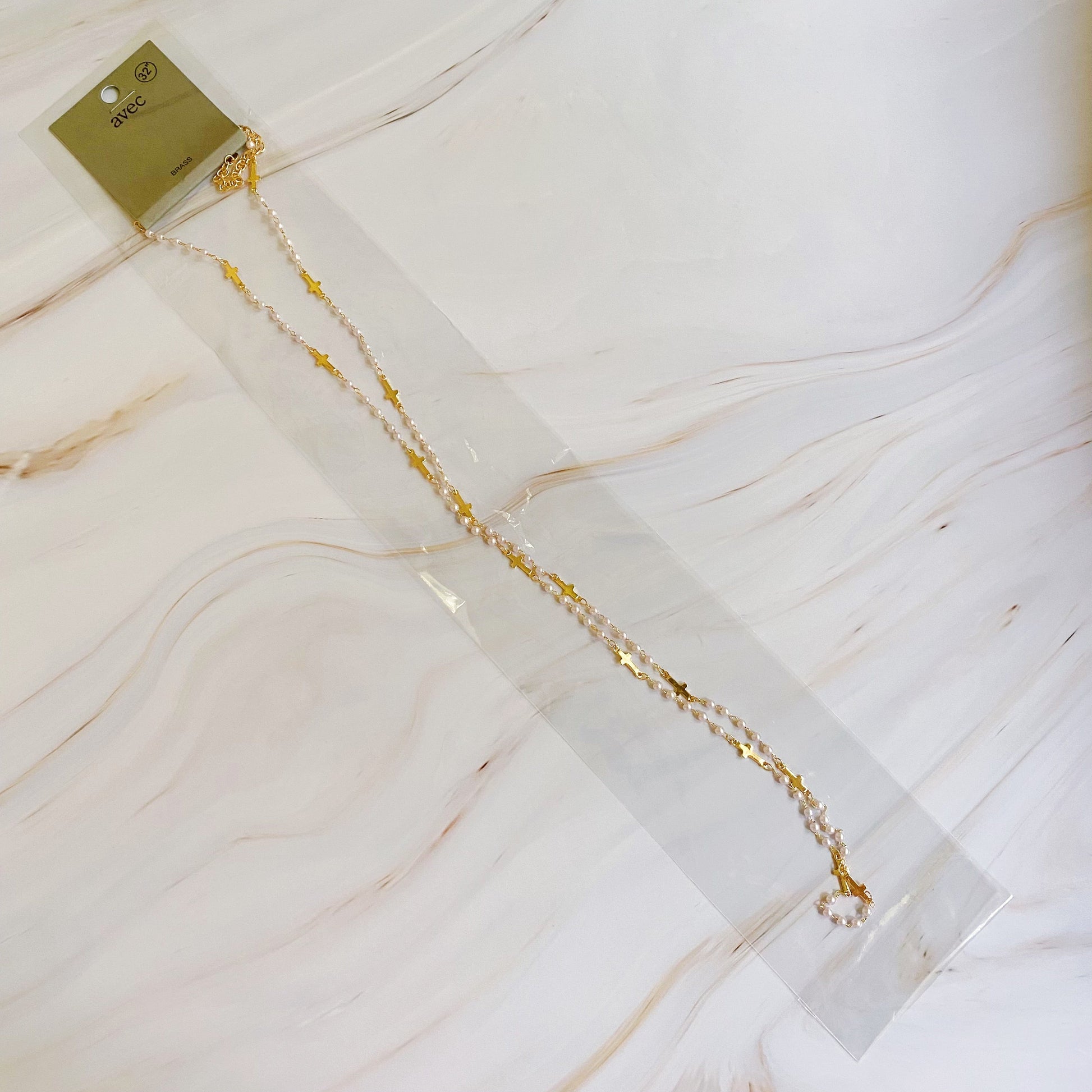 Pearls And Crosses Long Necklace - RUN THE STREETS COLLABORATIVE