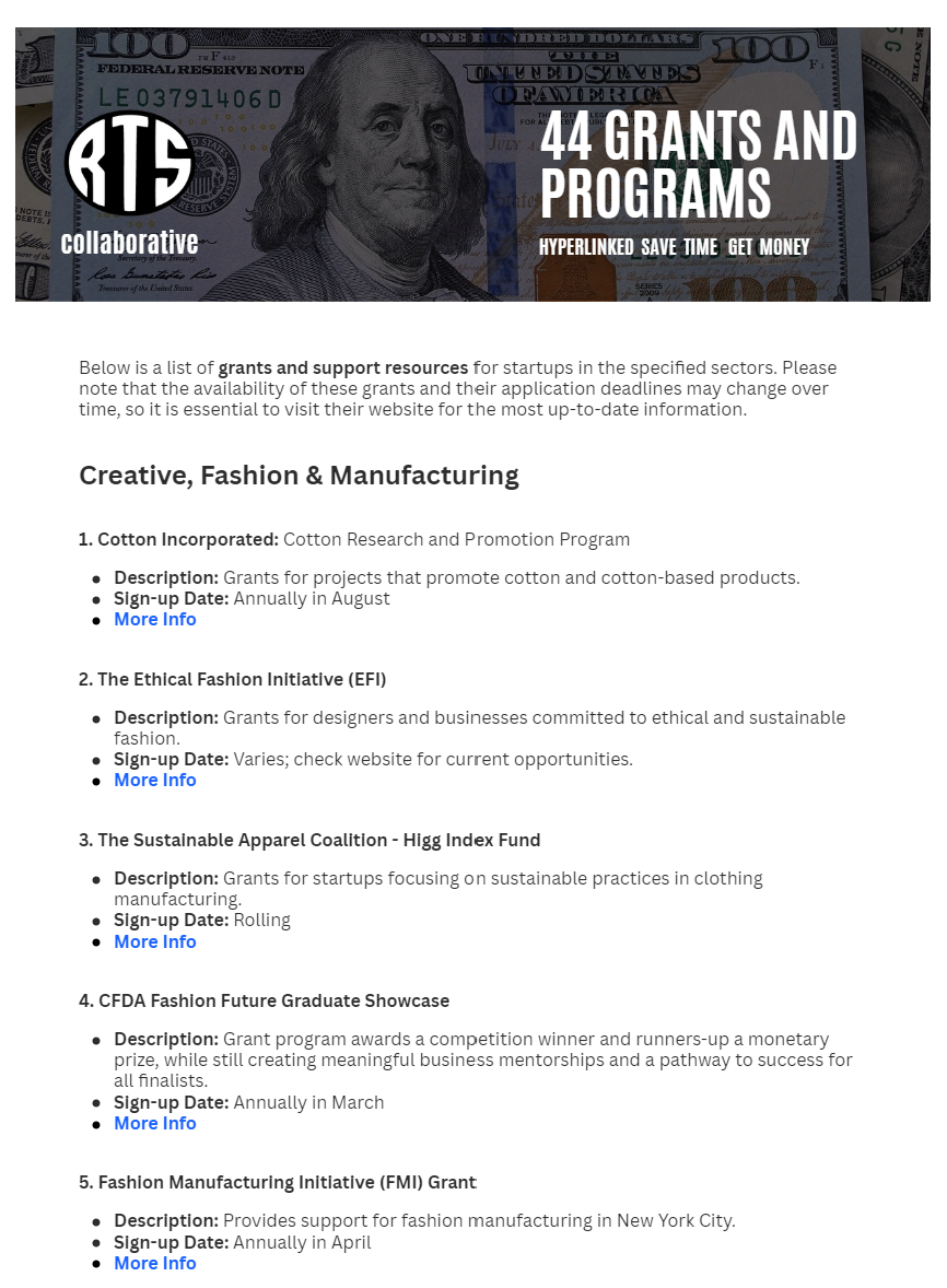 44 Grants And Programs Hyperlinked Save Time Get Money Fashion Media Industries Apply For Funding - RTS Collaborative