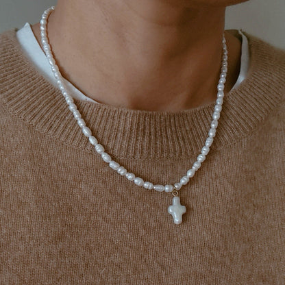 Genuine Freshwater Pearl Cross Necklace - RUN THE STREETS COLLABORATIVE