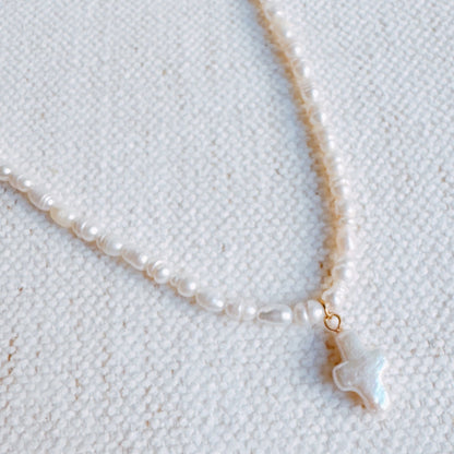 Genuine Freshwater Pearl Cross Necklace - RUN THE STREETS COLLABORATIVE