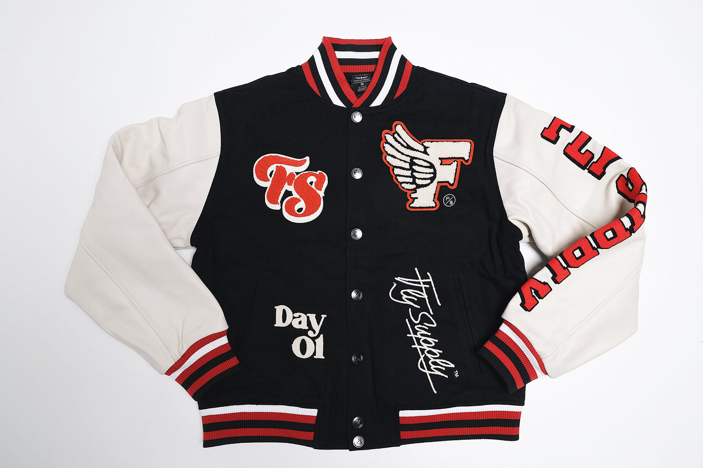 Manifest Varsity Jacket (Black) - RUN THE STREETS COLLABORATIVE