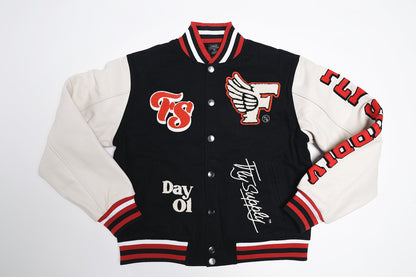 Manifest Varsity Jacket (Black) - RUN THE STREETS COLLABORATIVE