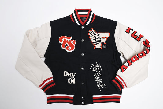 Manifest Varsity Jacket (Black) - RUN THE STREETS COLLABORATIVE