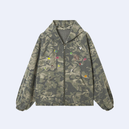 Olive Green Camouflage Zip Hoodie - RUN THE STREETS COLLABORATIVE