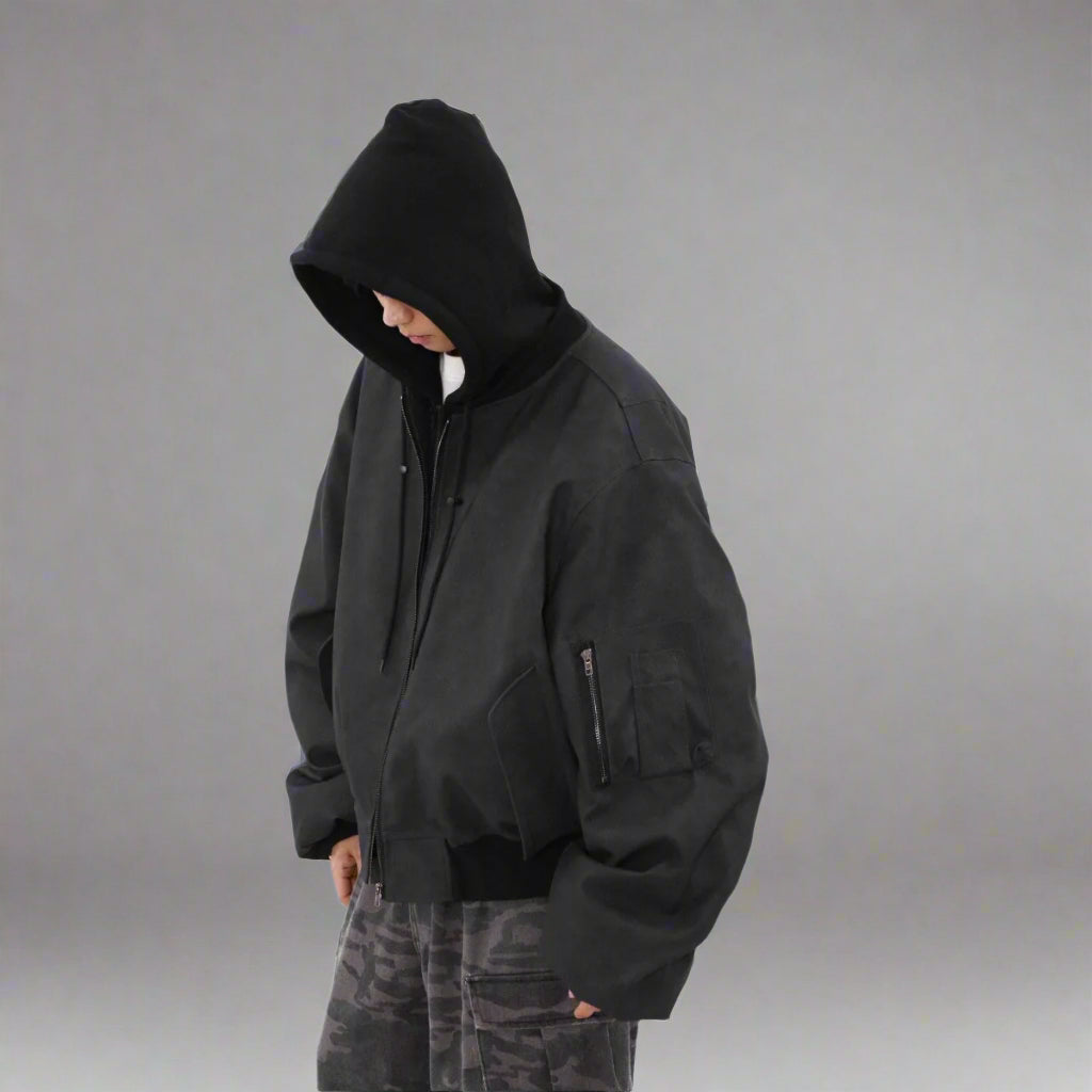 Faded Mocha Bomber Hoodie Jacket - RUN THE STREETS COLLABORATIVE