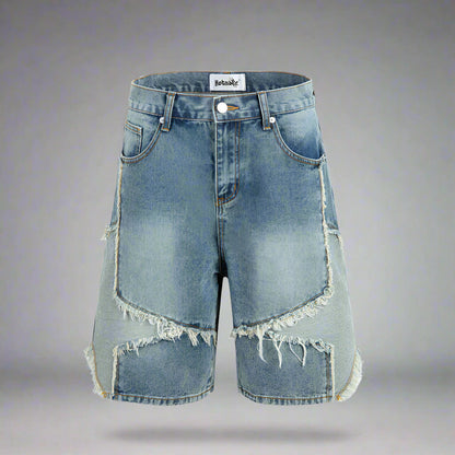 Five-Pointed Star Raw-Cut Denim Shorts - RUN THE STREETS COLLABORATIVE