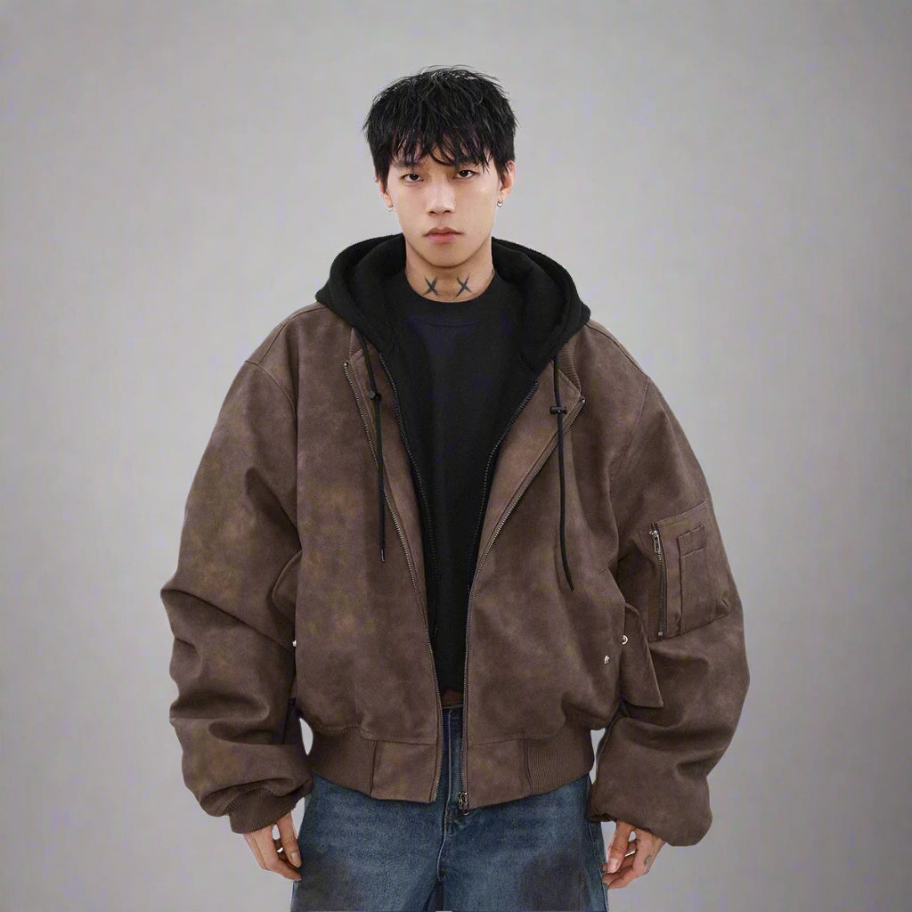 Faded Mocha Bomber Hoodie Jacket - RUN THE STREETS COLLABORATIVE