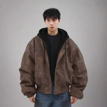 Faded Mocha Bomber Hoodie Jacket - RUN THE STREETS COLLABORATIVE