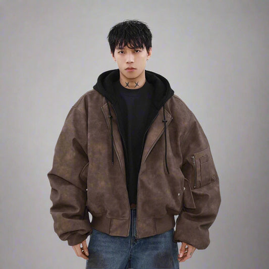 Faded Mocha Bomber Hoodie Jacket - RUN THE STREETS COLLABORATIVE