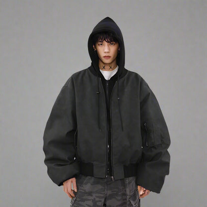 Faded Mocha Bomber Hoodie Jacket - RUN THE STREETS COLLABORATIVE