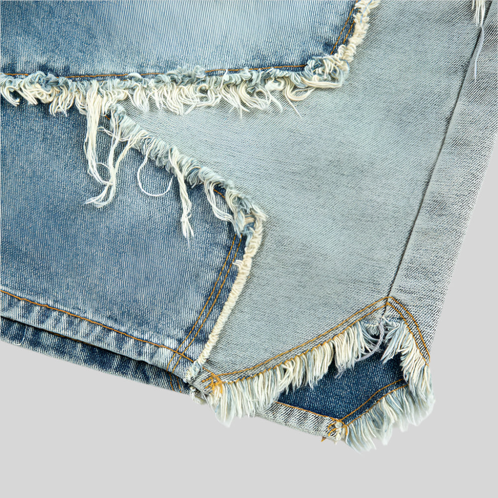 Five-Pointed Star Raw-Cut Denim Shorts - RUN THE STREETS COLLABORATIVE