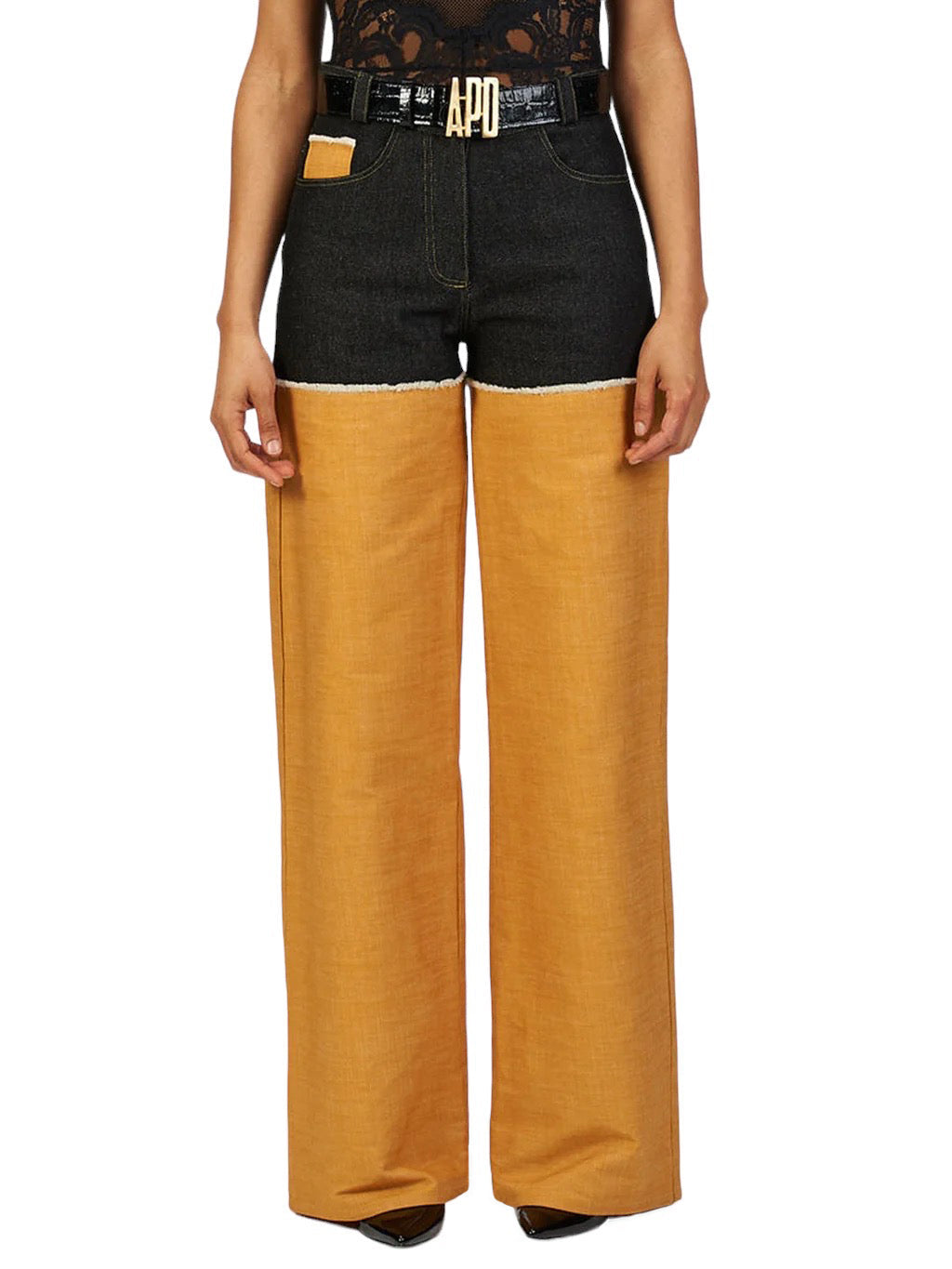 Wide Leg Pant in Black and Yellow Denim - RUN THE STREETS COLLABORATIVE