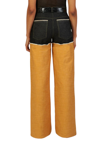 Wide Leg Pant in Black and Yellow Denim - RUN THE STREETS COLLABORATIVE