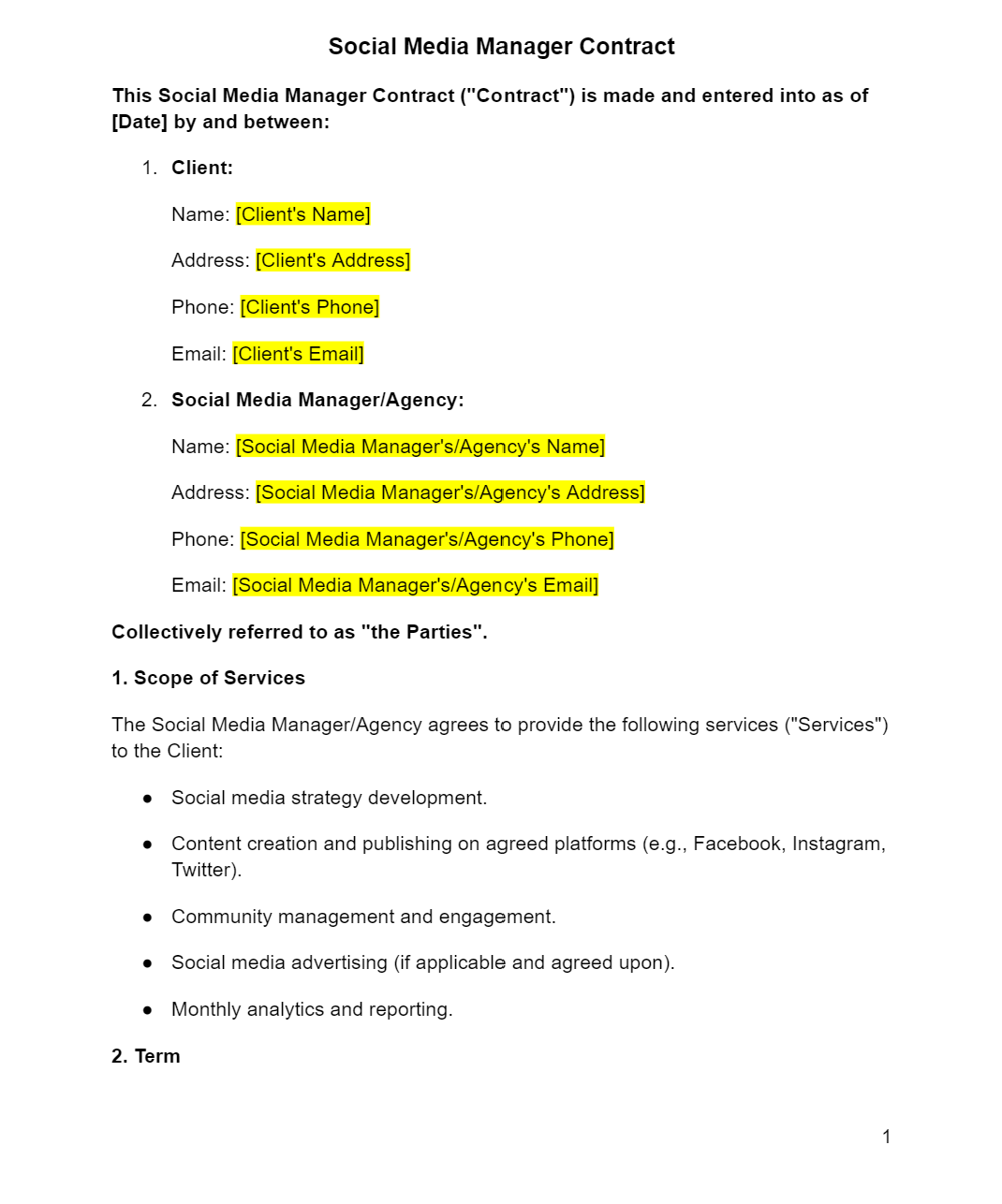 Social Media Manager Contract - RTS Collaborative