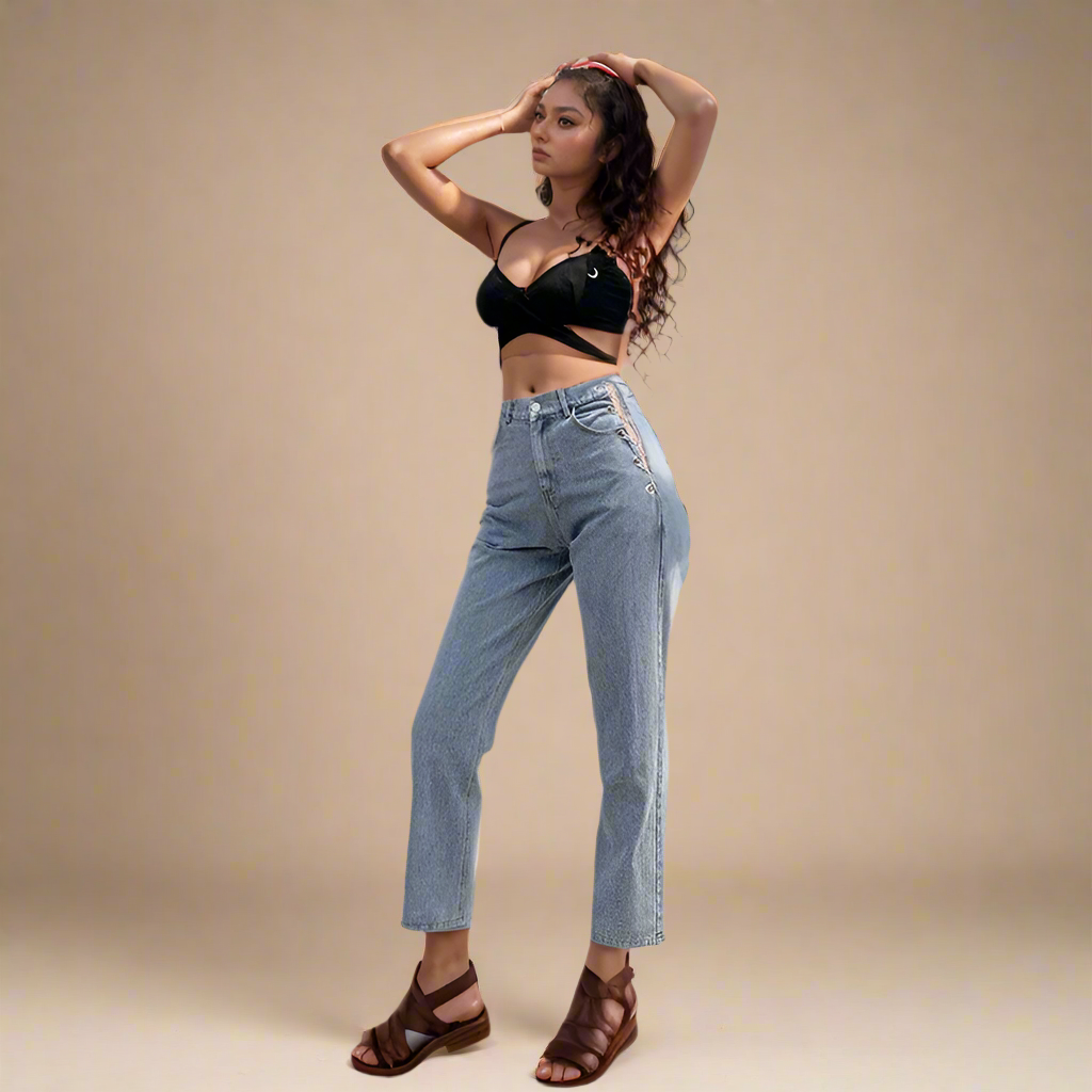 High-Rise Hip Chain Denim Jeans - RUN THE STREETS COLLABORATIVE