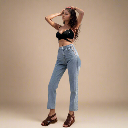 High-Rise Hip Chain Denim Jeans - RUN THE STREETS COLLABORATIVE