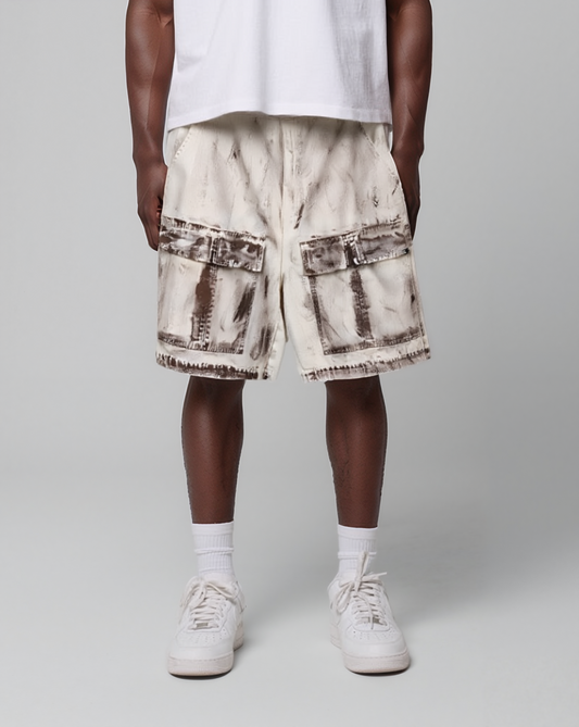 Distressed Dirty Denim Cargo Pocket Shorts - RUN THE STREETS COLLABORATIVE