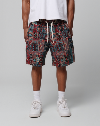 Pattaya Red Tribal Knit Shorts - RUN THE STREETS COLLABORATIVE