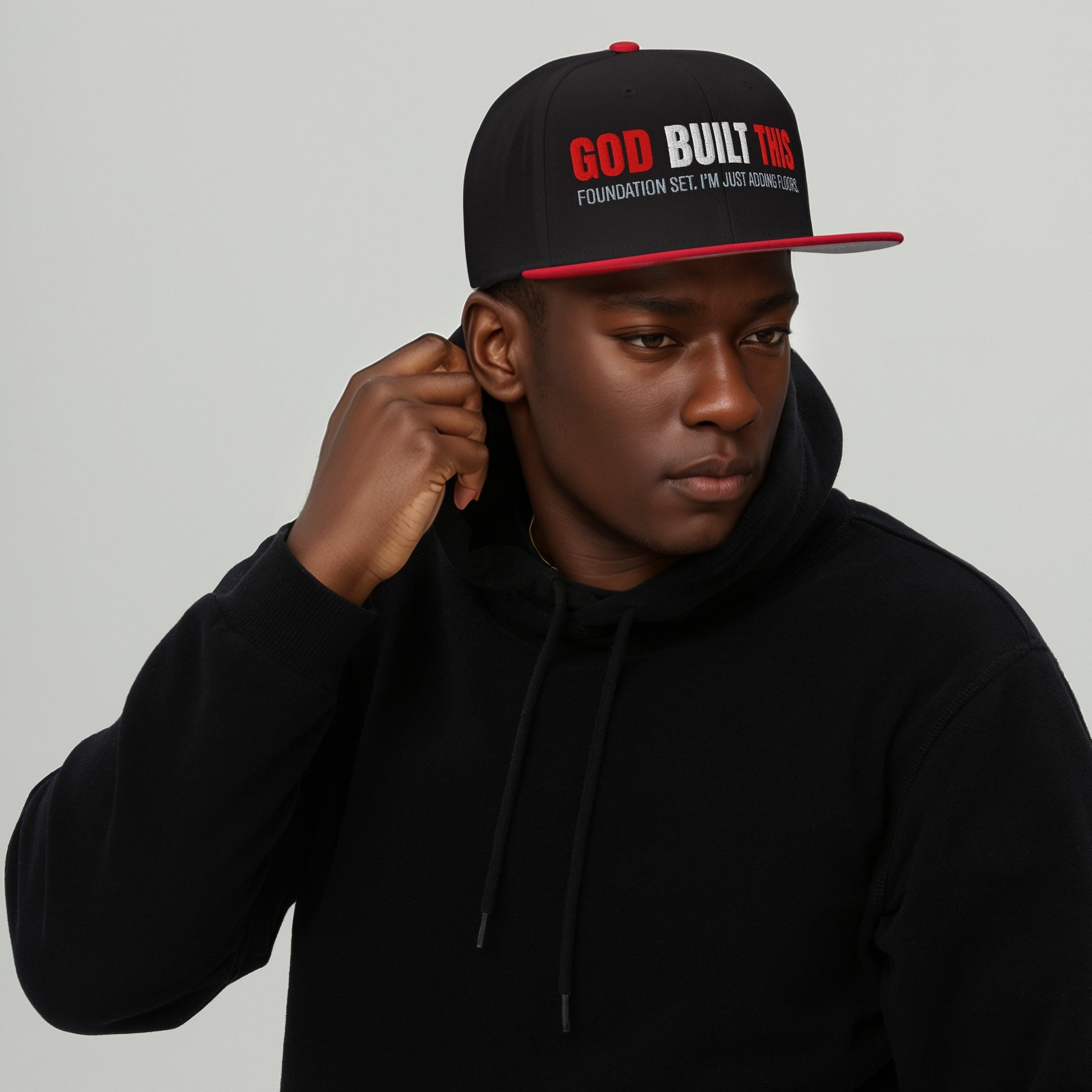 GOD BUILT THIS Red-Black Snapback Hat - RUN THE STREETS COLLABORATIVE