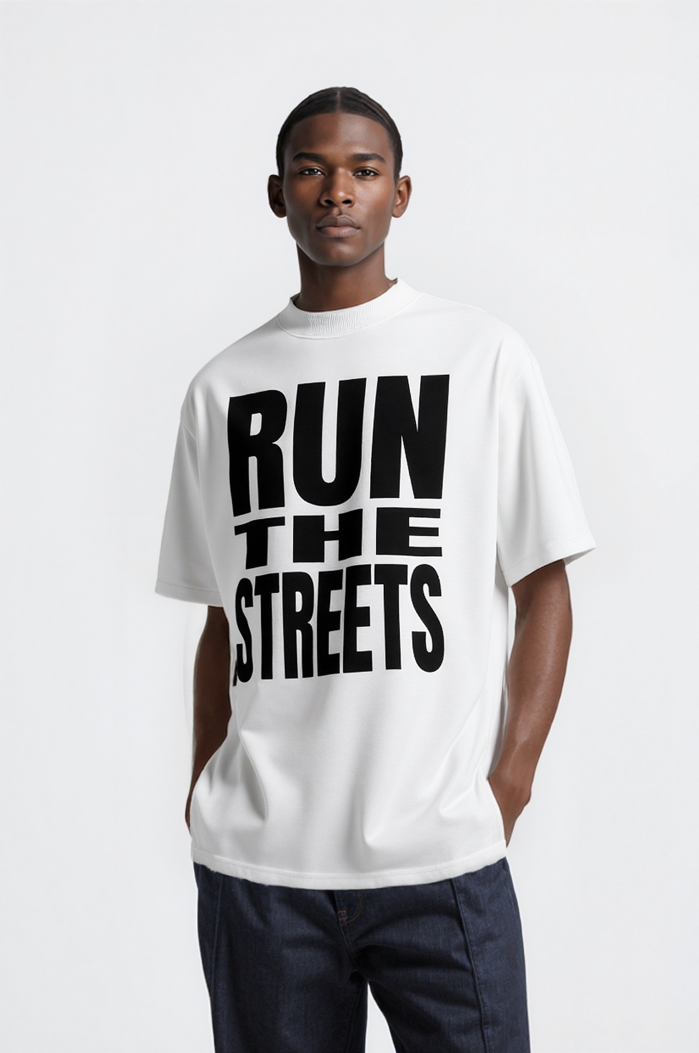 Run The Streets Creed Organic Oversized High Neck T-Shirt