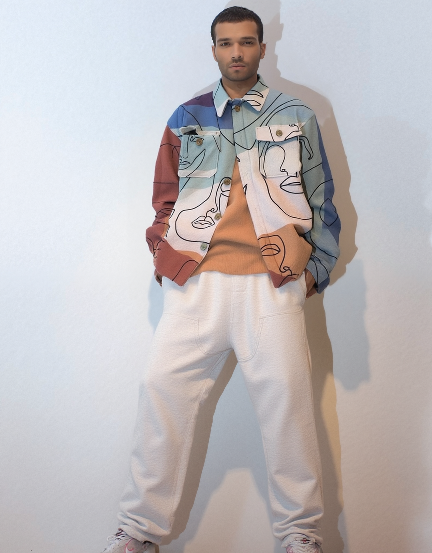 Abstract Line-Art Jacquard Shacket