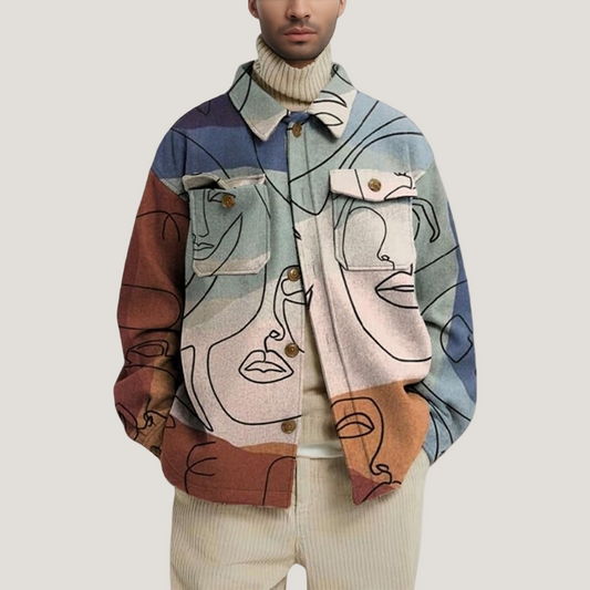Abstract Line-Art Jacquard Shacket
