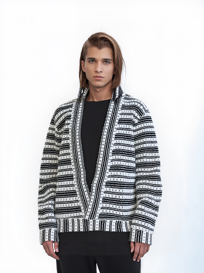 Black & White Knit Open Cardigan