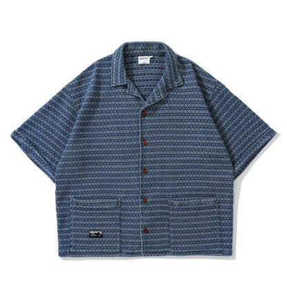 Micro-Pattern Camp-Collar Shirt (Short Sleeve)
