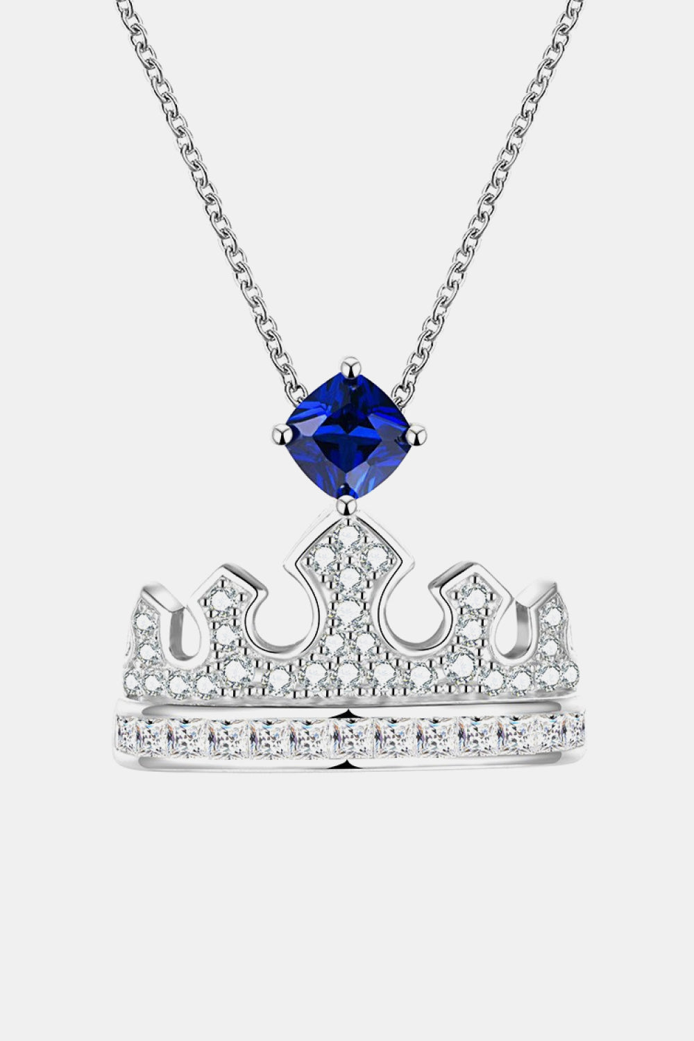 Zircon Lab-Grown Sapphire Crown Shape Pendant Necklace - RUN THE STREETS COLLABORATIVE