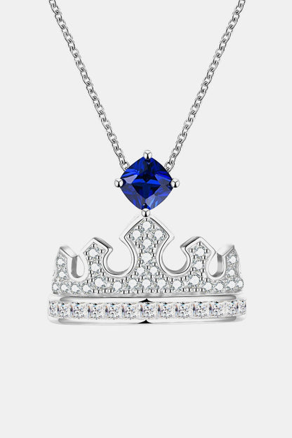 Zircon Lab-Grown Sapphire Crown Shape Pendant Necklace - RUN THE STREETS COLLABORATIVE