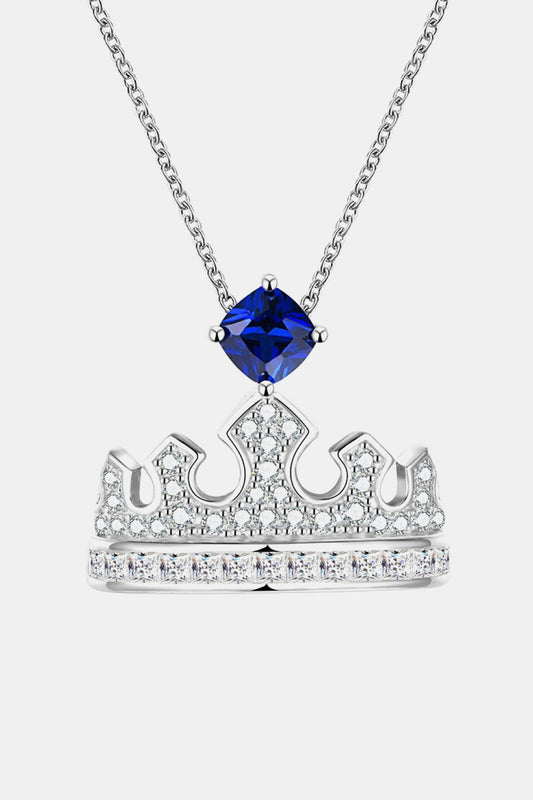 Zircon Lab-Grown Sapphire Crown Shape Pendant Necklace - RUN THE STREETS COLLABORATIVE