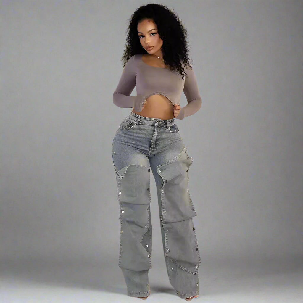 Button High Waist Straight Jeans - RUN THE STREETS COLLABORATIVE