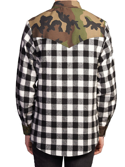 Western Shirt in Black Checked Flannel and Camo - RUN THE STREETS COLLABORATIVE