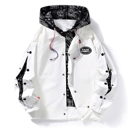 Bandana-Trim Hooded Coach Jacket