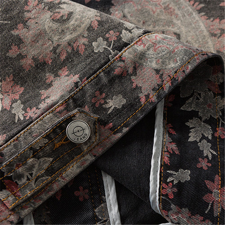 Floral Jacquard Denim Trucker Jacket