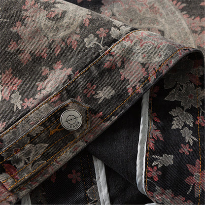 Floral Jacquard Denim Trucker Jacket