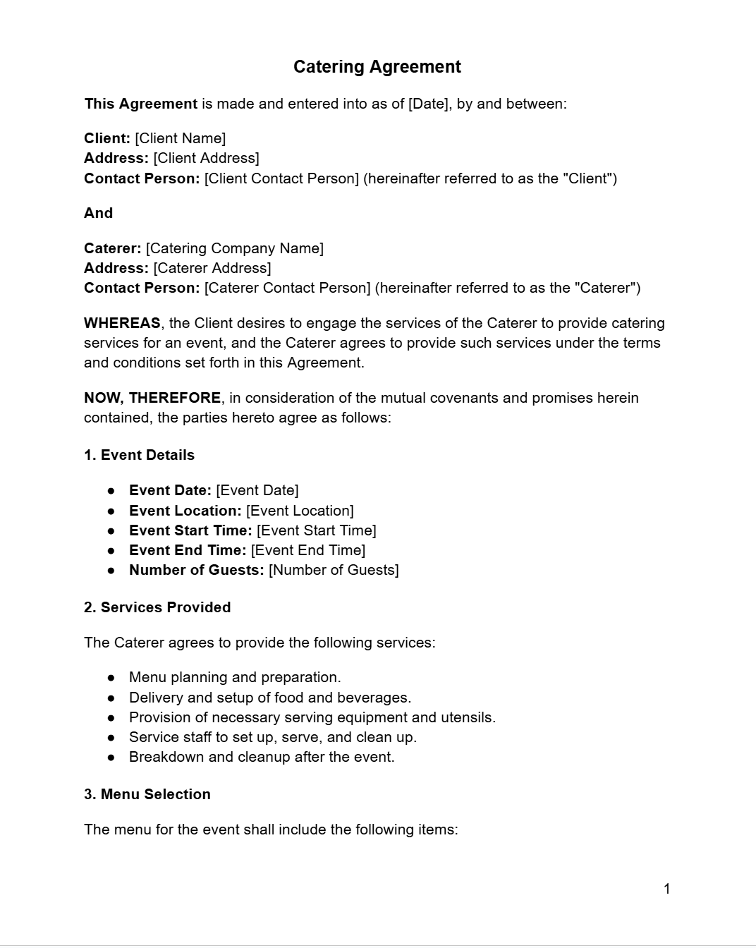 Catering Agreement - RUN THE STREETS COLLABORATIVE