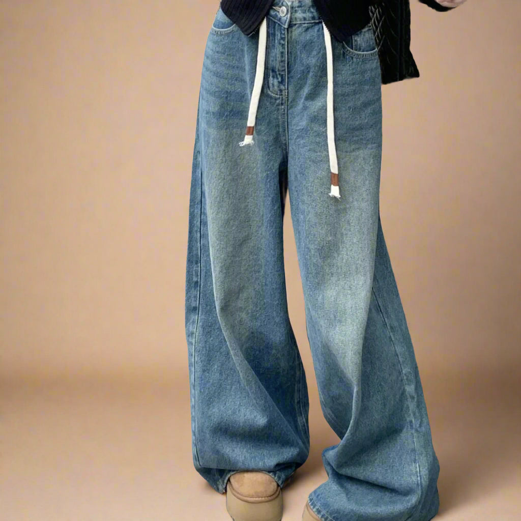 Vintage Blue Drawstring Jeans - RUN THE STREETS COLLABORATIVE
