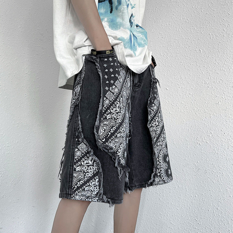 Patchwork Bandana Denim Shorts